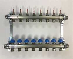 Коллектор Watts HKV 2013A-VA 1 х3/4 , 8вых., c клапанами, с расходомерами, сталь нерж., (компл) 10070006 - фото 4496769