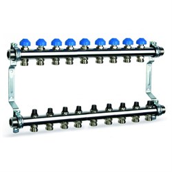 Коллектор Watts HKV 2010-VA 1 х3/4 , 9вых., c клапанами, сталь нерж., (компл) 10012362 - фото 4496837