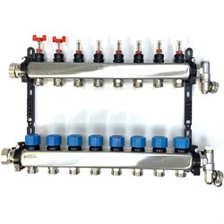 Коллектор Henco UFH-MDSS 1 х3/4 , 8вых., c клапанами, с расходомерами, сталь нерж., (компл), в сборе UFH-0605MDSS08 - фото 4496842