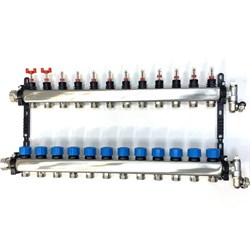 Коллектор Henco UFH-MDSS 1 х3/4 , 12вых., c клапанами, с расходомерами, сталь нерж., (компл), в сбор UFH-0605MDSS12 - фото 4496862