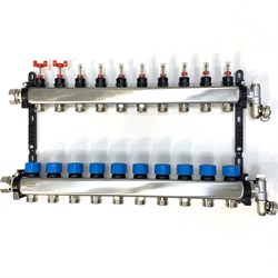 Коллектор Henco UFH-MDSS 1 х3/4 , 10вых., c клапанами, с расходомерами, сталь нерж., (компл), в сбор UFH-0605MDSS10 - фото 4496870