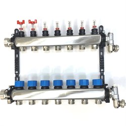 Коллектор Henco UFH-MDSS 1 х3/4 , 7вых., c клапанами, с расходомерами, сталь нерж., (компл), в сборе UFH-0605MDSS07 - фото 4496890