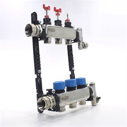 Коллектор Henco UFH-MDSS 1 х3/4 , 3вых., c клапанами, с расходомерами, сталь нерж., (компл), в сборе UFH-0605MDSS03 - фото 4496930