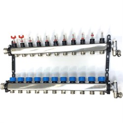 Коллектор Henco UFH-MDSS 1 х3/4 , 11вых., c клапанами, с расходомерами, сталь нерж., (компл), в сбор UFH-0605MDSS11 - фото 4496943