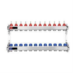 Коллектор Varmega VM151 1 х3/4 , 12вых., c вентилями, с расходомерами, сталь нерж., синий VM15112 - фото 4497019