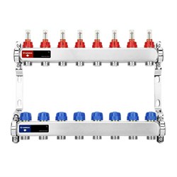 Коллектор Varmega VM151 1 х3/4 , 8вых., c вентилями, с расходомерами, сталь нерж., синий VM15108 - фото 4497026