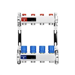 Коллектор Varmega VM155 1 х3/4 , 4вых., c вентилями, сталь нерж., синий VM15504 - фото 4497042