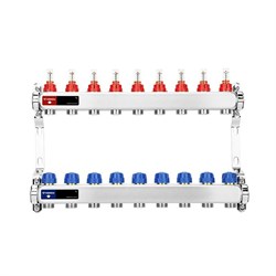 Коллектор Varmega VM151 1 х3/4 , 9вых., c вентилями, с расходомерами, сталь нерж., синий VM15109 - фото 4497044