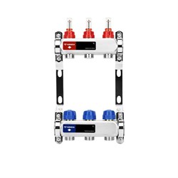 Коллектор Varmega VM151 1 х3/4 , 3вых., c вентилями, с расходомерами, сталь нерж., синий VM15103 - фото 4497056