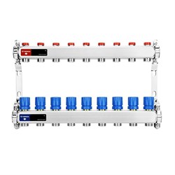Коллектор Varmega VM155 1 х3/4 , 9вых., c вентилями, сталь нерж., синий VM15509 - фото 4497065