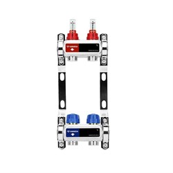 Коллектор Varmega VM151 1 х3/4 , 2вых., c вентилями, с расходомерами, сталь нерж., синий VM15102 - фото 4497067