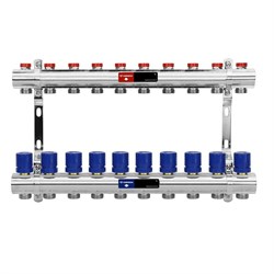 Коллектор Varmega VM158 1 х3/4 , 10вых., c вентилями, латунь никелир., синий VM15810 - фото 4497076