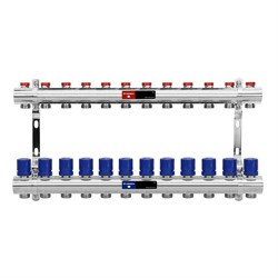 Коллектор Varmega VM158 1 х3/4 , 12вых., c вентилями, латунь никелир., синий VM15812 - фото 4497078