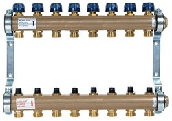 Коллектор Watts HKV 1 х3/4 , 8вых., c клапанами, латунь, (компл) 10004184 - фото 4497188