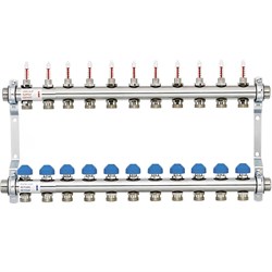 Коллектор Watts HKV 2013A-VA 1 х3/4 , 11вых., c клапанами, с расходомерами, сталь нерж., (компл) 10070009 - фото 4497207