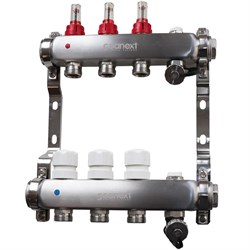 Коллектор Sanext 1 х3/4 , 3вых., c вентилями, с расходомерами, сталь нерж., белый, в сборе 8523 - фото 4497300