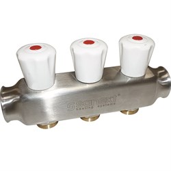 Коллектор Sanext 1 х3/4 , 3вых., c вентилями, сталь нерж., белый 8113 - фото 4497658