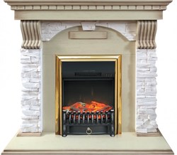Комплект электрокаминов с искусственным камнем Royal Flame Dublin арочный сланец крем с очагом Fobos (Слоновая кость) M51340 - фото 4743764