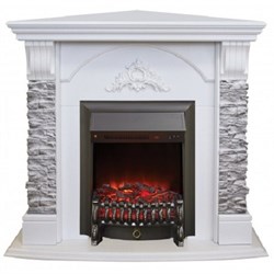 Угловой электрокамин с эффектом живого огня Real-Flame Athena Corner GR STD/EUG/24 WT с очагом Fobos s Lux BL/BR, Majestic s Lux BL/BR M67350 - фото 4748279