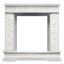 Классический портал для камина Firelight Scala Classic камень сланец скалистый белый, шпон белый дуб M231363 - фото 4759246