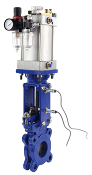 Задвижка шиберная DN GVKR3431M-1W-Fb-2P Ду200 Ру10 межфланцевая, клин - однодисковый, шпиндель - выдвижной, корпус - сталь, уплотнение - металл, с пневмоприводом, пневмораспред. 4V210-08220В, индукц. датчиками LJ12A3-4-J, возд. фильтром AFC2000 D040-07488 - фото 5365156