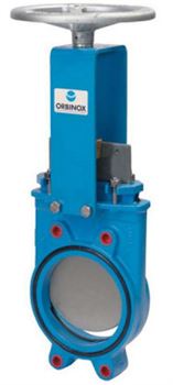 Задвижка шиберная ножевая Orbinox EB-01 Ду450 Ру10 межфланцевая, клин - однодисковый, корпус - чугун, уплотнение - EPDM, с редуктором D040-02766 - фото 5367429