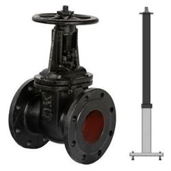 Задвижка двухдисковая ЛАЗ 30ч6бр Ду80 Ру10 чугунная с выдвижным шпинделем с телескопическим штоком 1300-1800 мм, на штурвал, управление Т-образный ключ, без ключа D040-00309 - фото 5374271