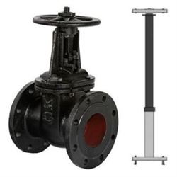 Задвижка двухдисковая ЛАЗ 30ч6бр Ду150 Ру10 чугунная с выдвижным шпинделем с телескопическим штоком 1050-1750 мм, на штурвал, управление штурвал D040-00353 - фото 5374341