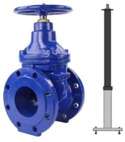 Задвижка клиновая Нептун 30ч39р Ду100 Ру16 чугунная с невыдвижным шпинделем с обрезиненным клином с телескопическим штоком 1050-1750 мм, на штурвал, управление Т-образный ключ, без ключа D040-01223 - фото 5374407