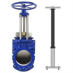 Задвижка шиберная ножевая ABRA KV-01 Ду250 Ру10 двусторонняя, клин - однодисковый, шпиндель - невыдвижной, корпус - чугун, уплотнение - EPDM, с телескопическим штоком 1050-1750 мм, на штурвал, управление - штурвал D040-04199 - фото 5375136