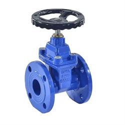 Задвижка клиновая Китай 30ч39р Ду450 Ру10/16 аналог МЗВ фланцевая синяя, корпус - чугун, уплотнение - EPDM, обрезиненный клин, с гайкой Тмакс=120°C, с черным штурвалом и невыдвижным штоком D040-05587 - фото 5375359