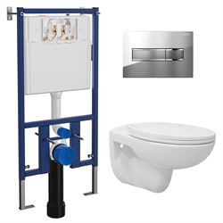 Комплект унитаз с инсталляцией Loranto с кнопкой Line хром глянец + Fredo безободковый с сиденьем микролифт (soft close) дюропласт, 4501+7322+CS-WH8005 T0062192 - фото 5439138