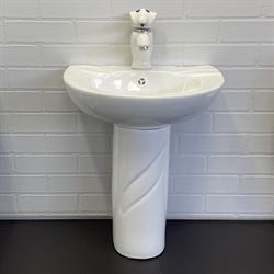 Раковина с пьедесталом COMFORTY комплект детский белый: раковина 0991W с донным клапаном DK-02 + пьедестал P0991W + смеситель 01W, 00-00008371 T0047873 - фото 5442263