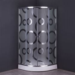 Душевой уголок COMFORTY 34R прозрачное стекло с рисунком круги, с поддоном, 900*900*1950 T0050160 - фото 5444689