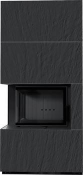 Готовый дровяной каминокомплект Kratki FLOKI PRO NATURALI ARDESIA NERO A SPACCO, угловое стекло слева, черная футеровка M243092 - фото 5562393