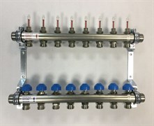 Коллектор Watts HKV 2013A-VA 1 х3/4 , 8вых., c клапанами, с расходомерами, сталь нерж., (компл) 10070006