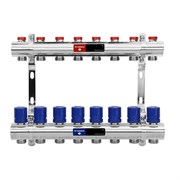 Коллектор Varmega VM158 1 х3/4 , 8вых., c вентилями, латунь никелир., синий VM15808