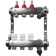 Коллектор Sanext 1 х3/4 , 3вых., c вентилями, с расходомерами, сталь нерж., белый, в сборе 8523