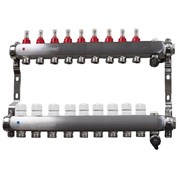 Коллектор Sanext 1 х3/4 , 9вых., c вентилями, с расходомерами, сталь нерж., белый, в сборе 8529