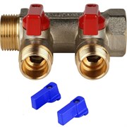 Коллектор Sanext 1 х1/2 , 2вых., c шаровыми кранами, латунь 8132