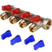 Коллектор Sanext 3/4 х1/2 , 4вых., c шаровыми кранами, латунь 8124