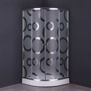 Душевой уголок COMFORTY 34R прозрачное стекло с рисунком круги, с поддоном, 900*900*1950 T0050160