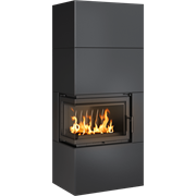 Готовый дровяной каминокомплект Kratki SIMPLE Box черный с топкой BS, левый угол M130515