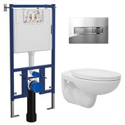 Комплект унитаз с инсталляцией Loranto с кнопкой Line хром глянец + Fredo безободковый с сиденьем микролифт (soft close) дюропласт, 4501+7322+CS-WH8005 T0062192